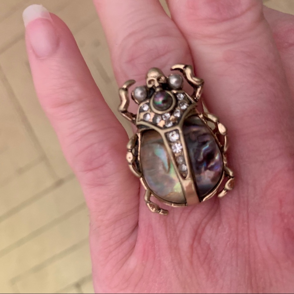 Scarab Ring Gold Egyptian Abalone 7.25 7 Skull - Picture 5 of 7